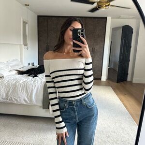Elegant Off-Shoulder Black and White Sweater